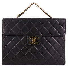 Chanel Vintage Chain Handle Double Pocket Briefcase Quilted Lambskin Large