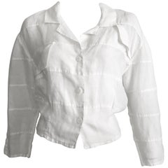 Krizia 1990s White Linen Blouse Size 4.