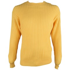 BRIONI Size 40 Yellow Knitted Linen / Silk Crew-Neck Pullover Sweater