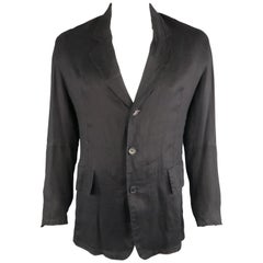 DIRK BIKKEMBERGS 38 Black Solid Linen Notch Lapel Sport Coat