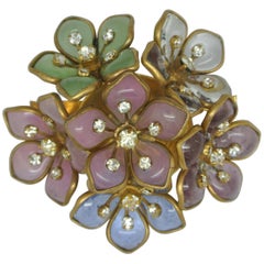 Vintage Chanel Red Green Poured Glass Gripoix Pearl drop byzantine Brooch