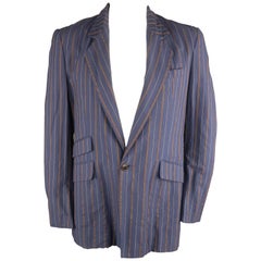 VIVIENNE WESTWOOD 40 Blue & Brown Stripe Cotton Notch Lapel Sport Coat