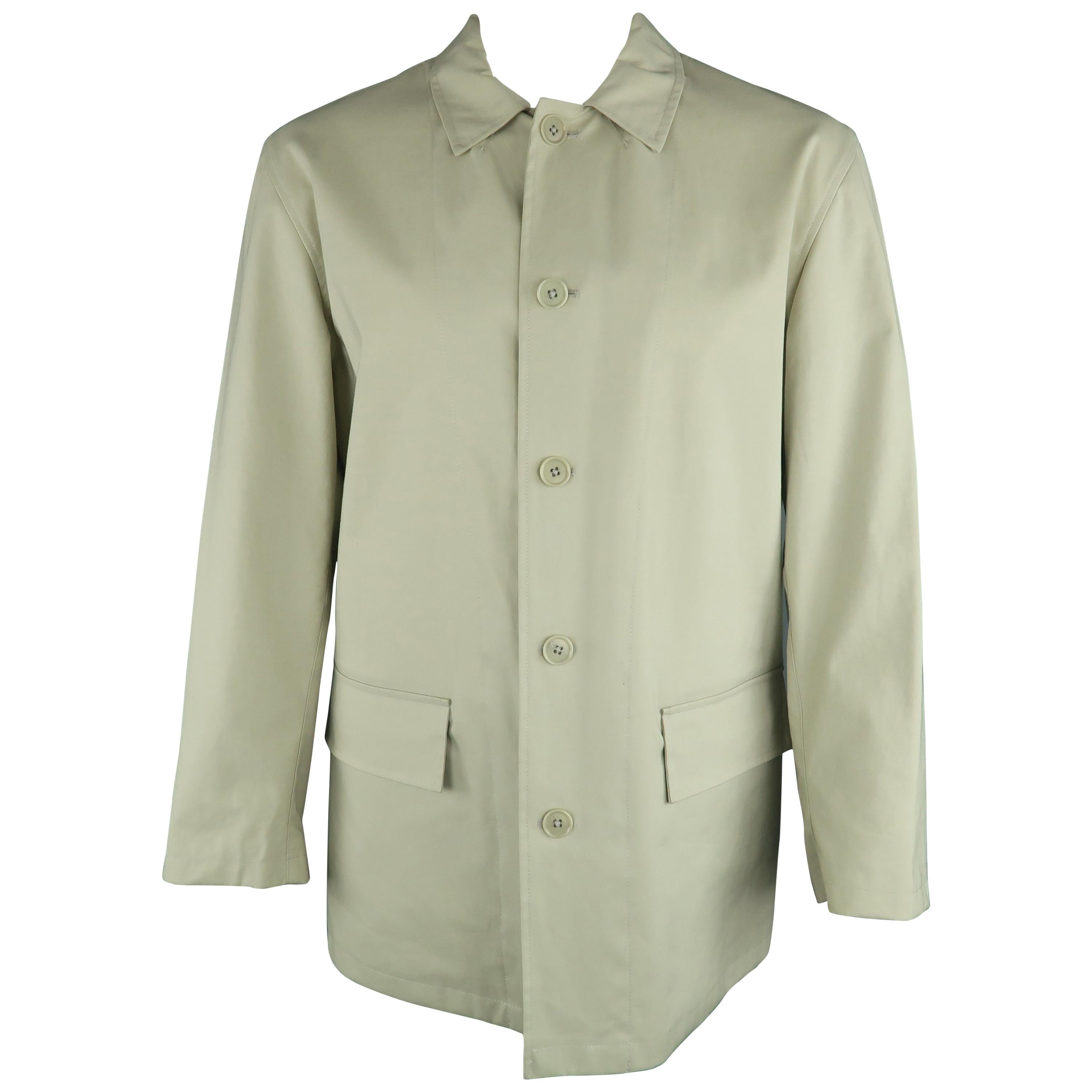 JOHN VARVATOS XL Khaki Solid Cotton Belted Coat