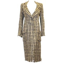 Emanuel Ungaro  Black & Ivory Check Tweed Long Coat Duster
