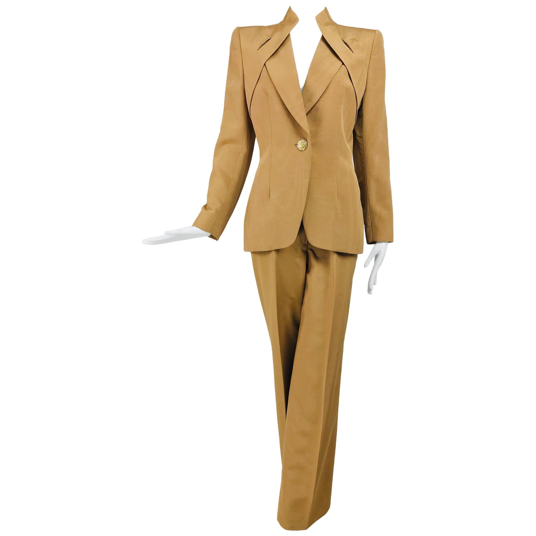 Givenchy Couture Gold Silk Ottoman Trouser Suit 1990s