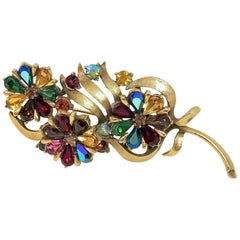 Vintage Circa 1960s Coro Jewel-Tone Faceted Stone Brooch 
