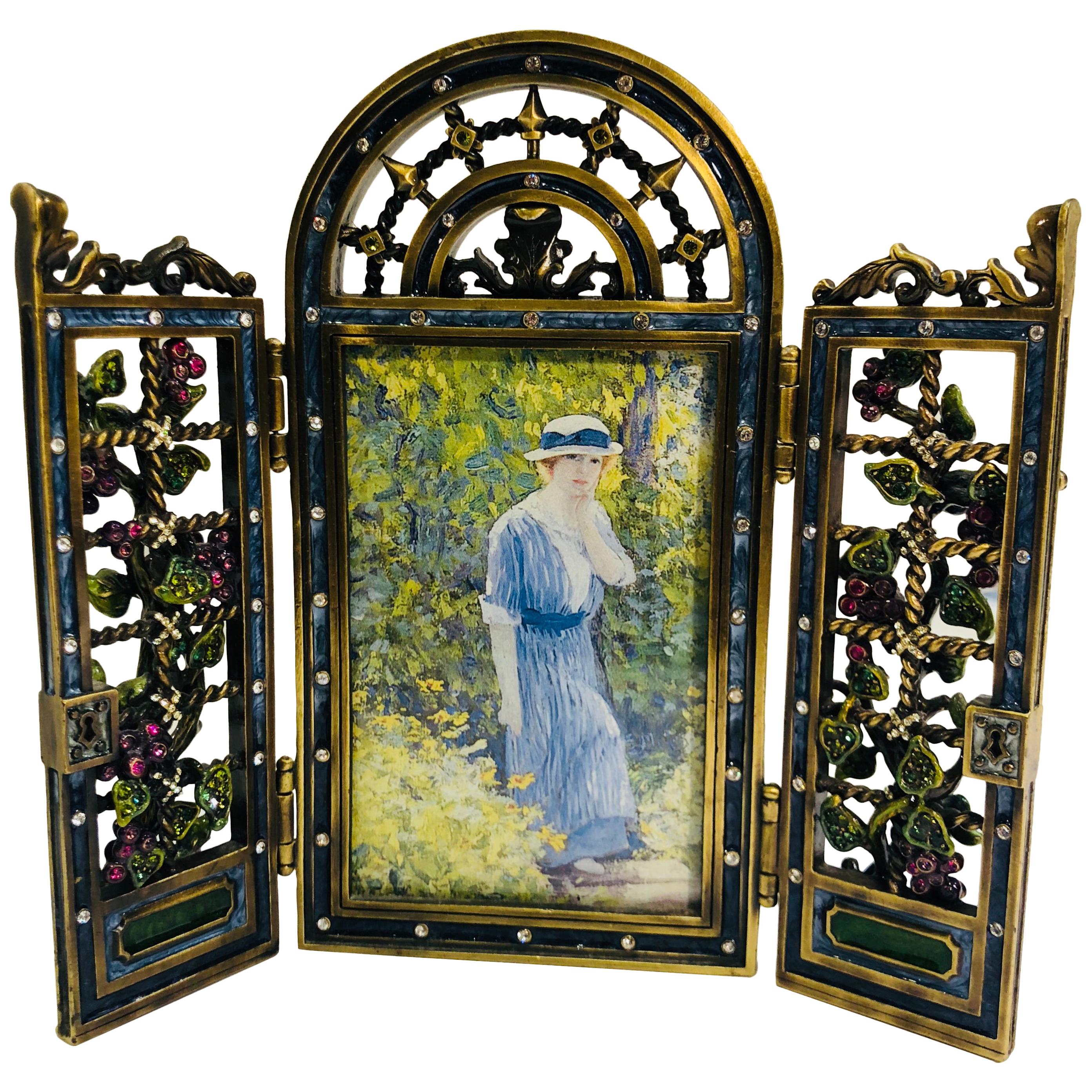 Opulent Jay Strongwater English Garden Jeweled Enamel Trellis Picture Frame 