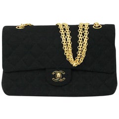 Chanel Medium Double Flap Black Jersey GHW Handbag in Box