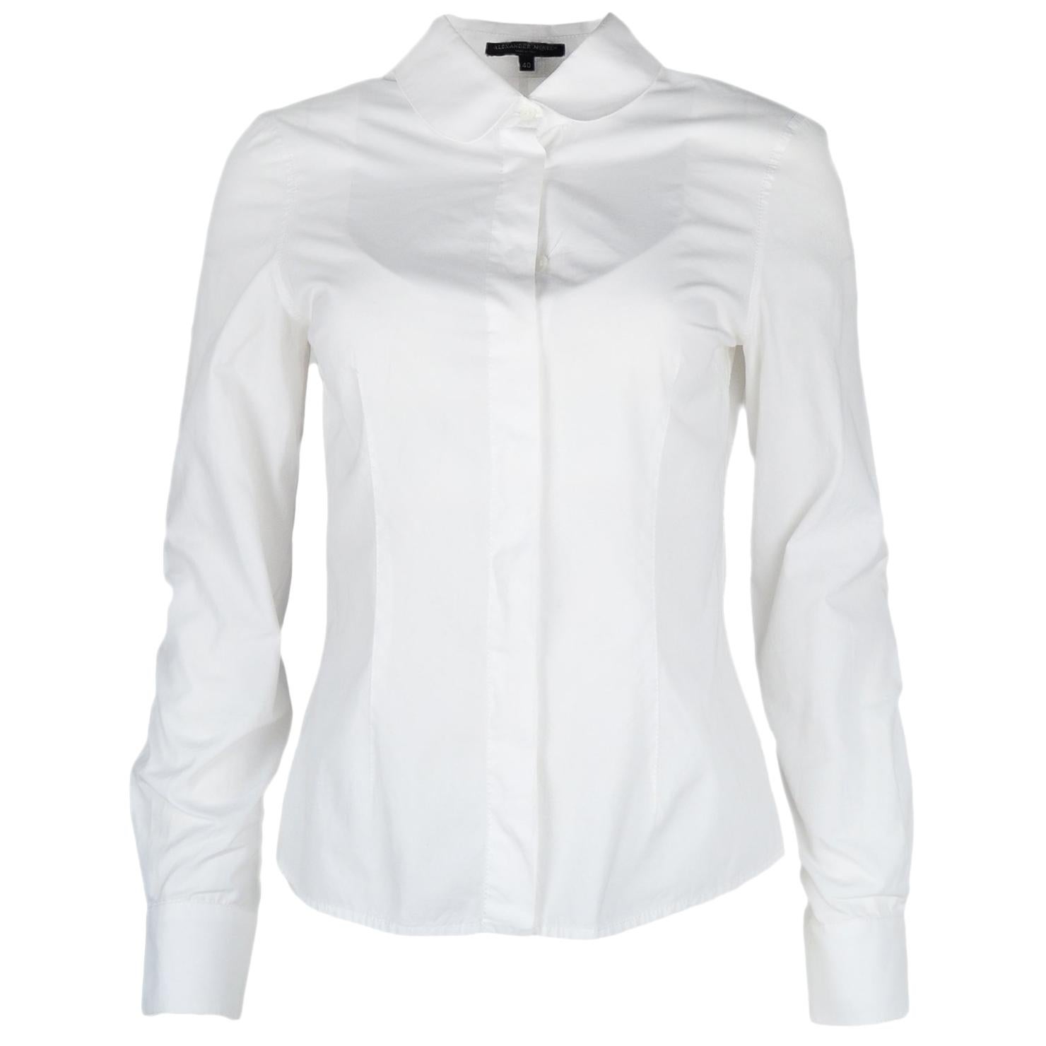 Alexander McQueen White Cotton Button Down Longsleeve Blouse Sz 40