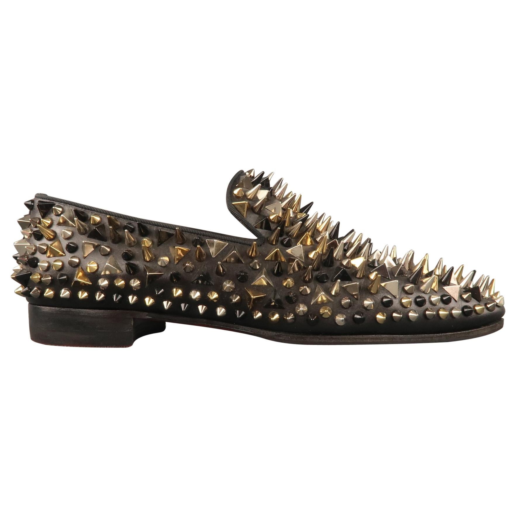 CHRISTIAN LOUBOUTIN Size 9.5 Black Spikes Leather Slip On Loafers