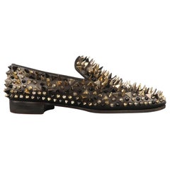 Retro CHRISTIAN LOUBOUTIN Size 9.5 Black Spikes Leather Slip On Loafers