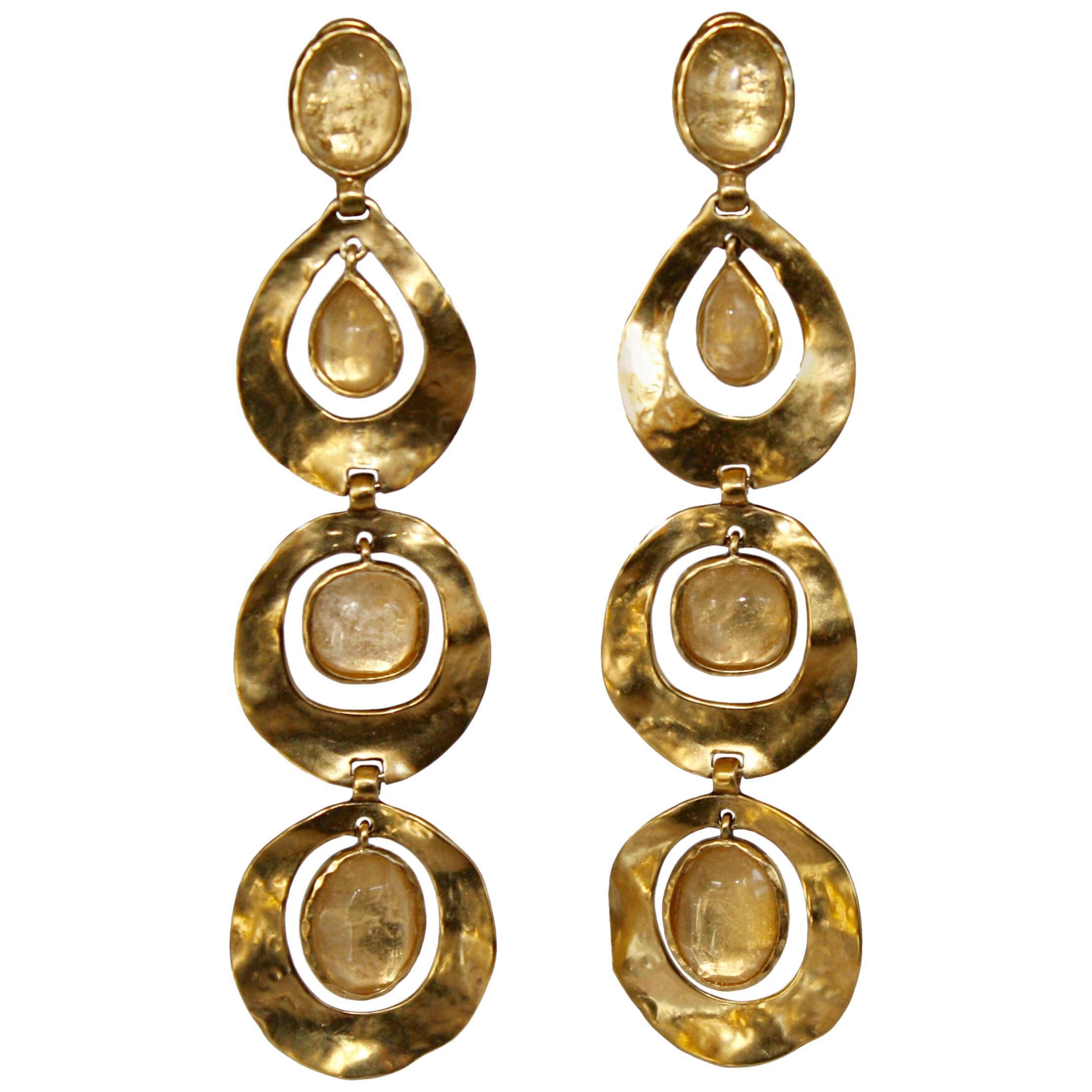Goossens Paris Gold and Rock Crystal Statement Clip Earrings