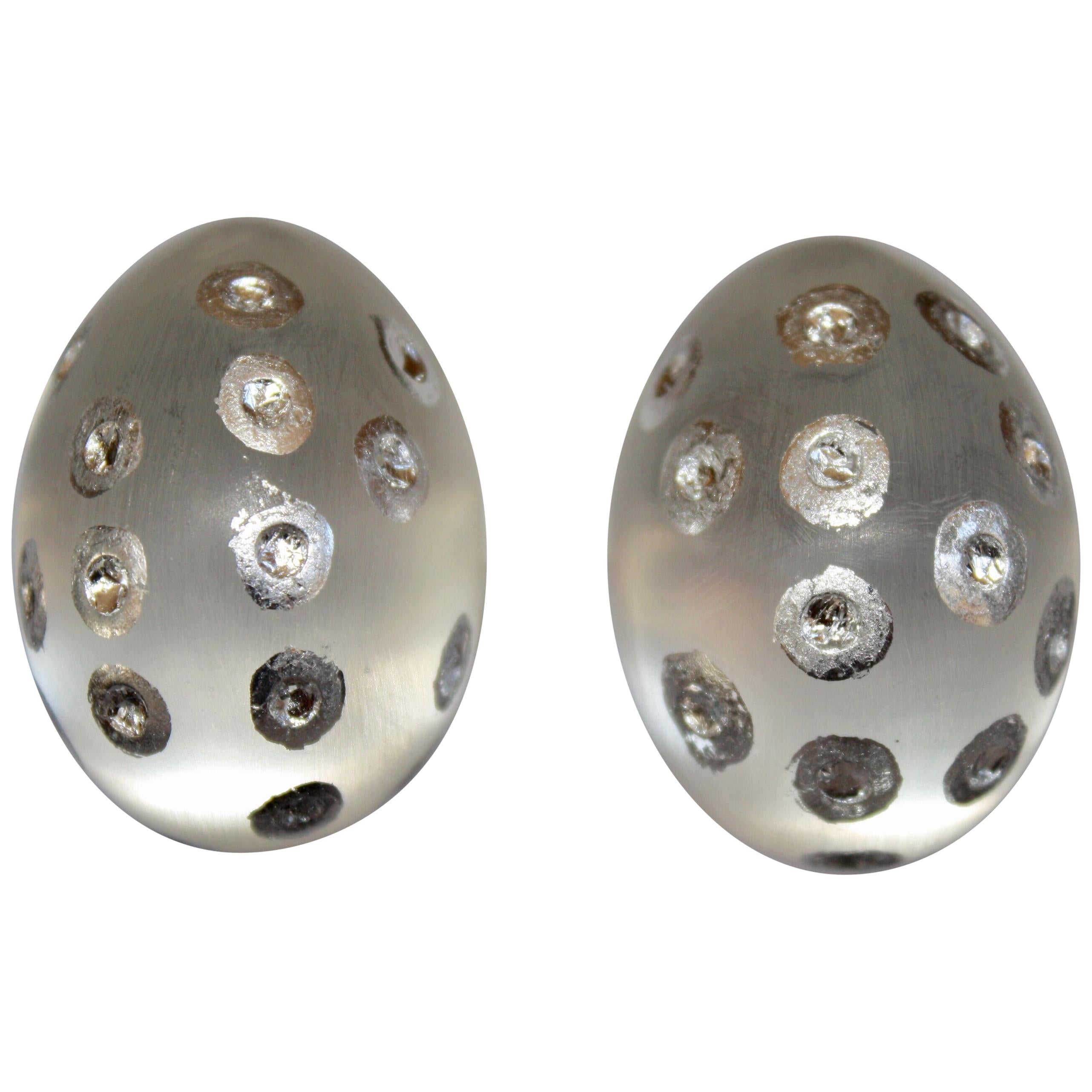 Patricia von Musulin Large Frosted Lucite Clips with Sterling Silver Dots