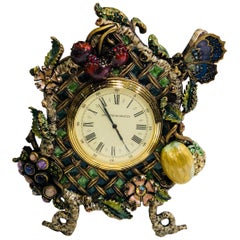 Elaborate Jay Strongwater English Garden Jeweled Enamel Fruit Trellis Clock 