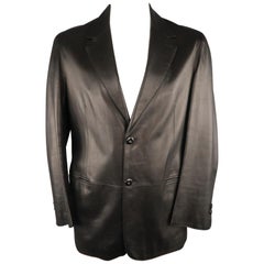 GIORGIO ARMANI 44 Black Leather Notch Lapel Coat