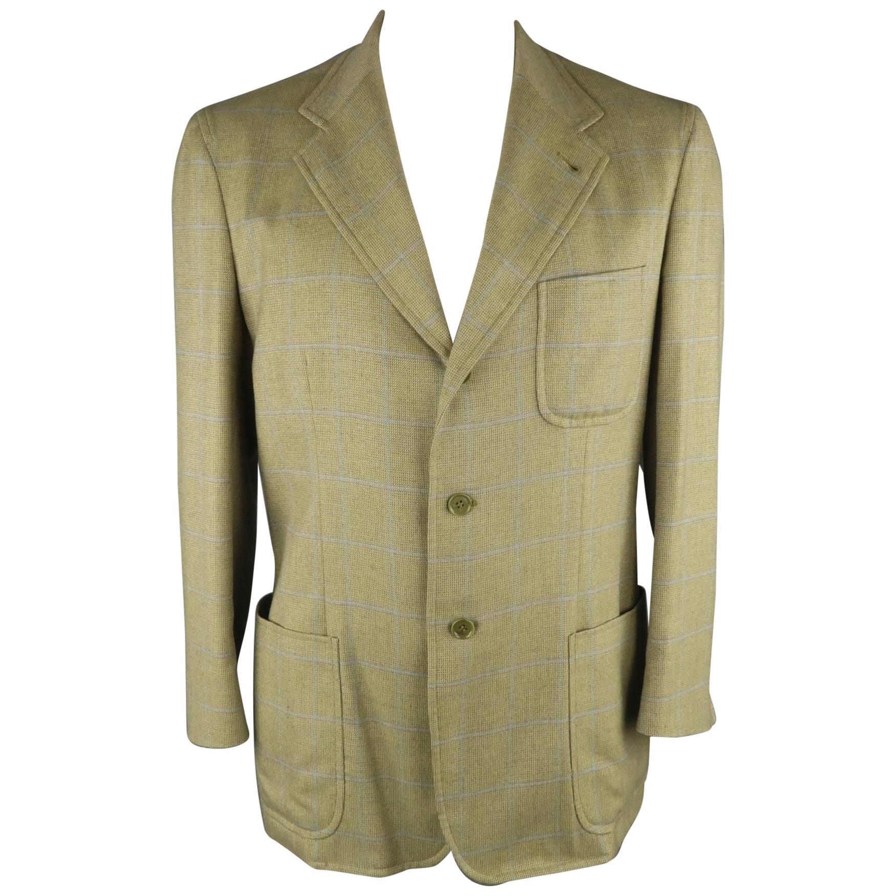 LORO PIANA 42 Green & Blue Plaid Cashmere Notch Lapel Sport Coat