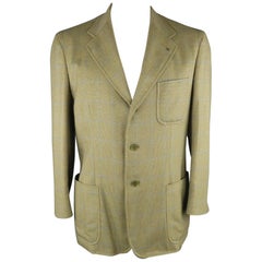 Retro LORO PIANA 42 Green & Blue Plaid Cashmere Notch Lapel Sport Coat