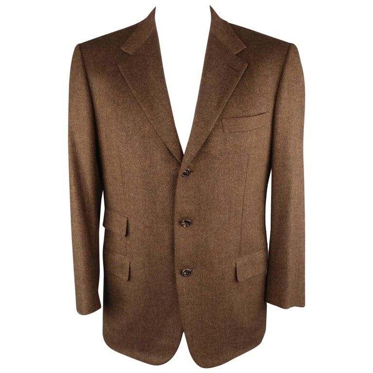 BRIONI 42 Regular Brown and Black Heather Wool / Cashmere Notch Lapel ...