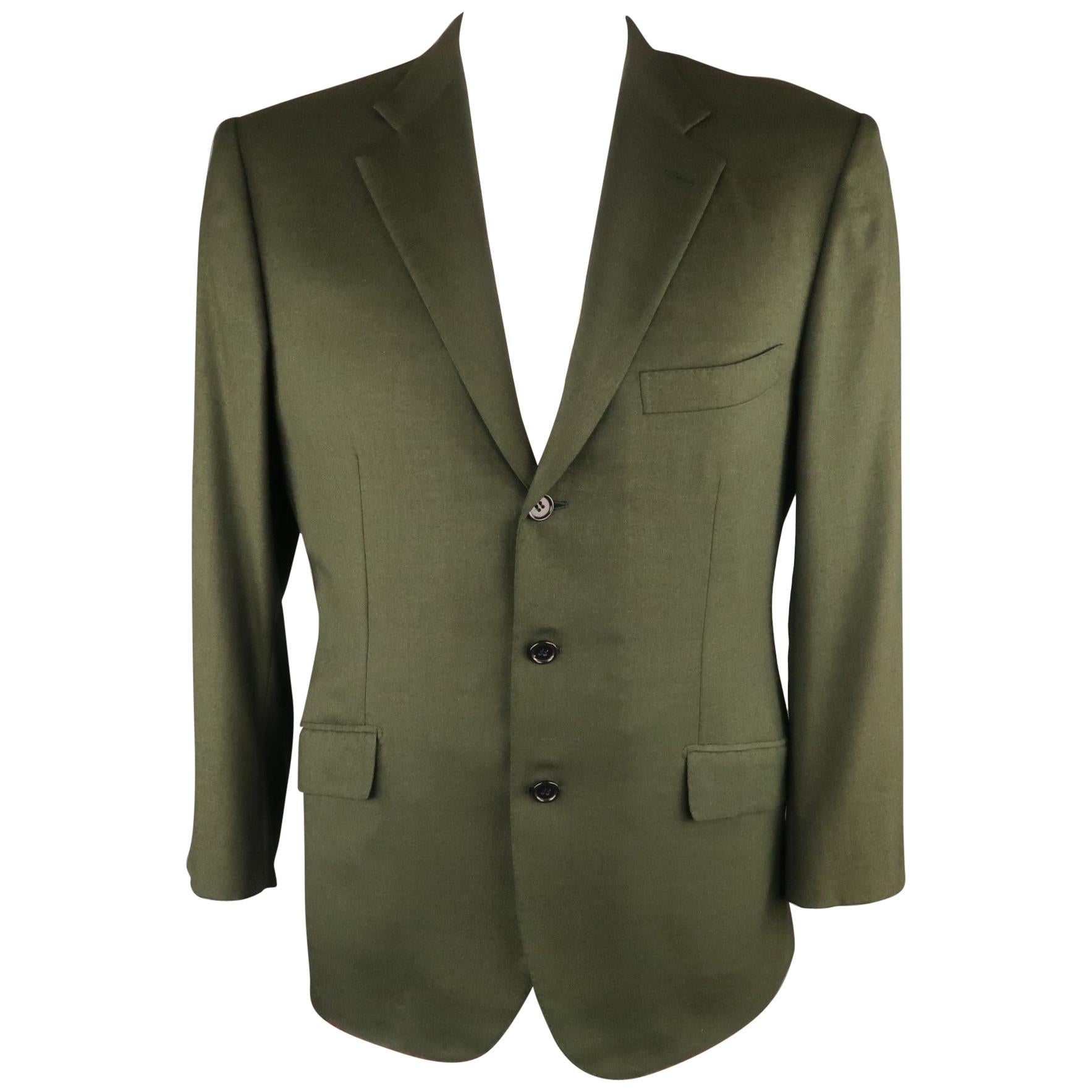 BRIONI 42 Short Olive Cashmere / Silk Notch Lapel Sport Coat