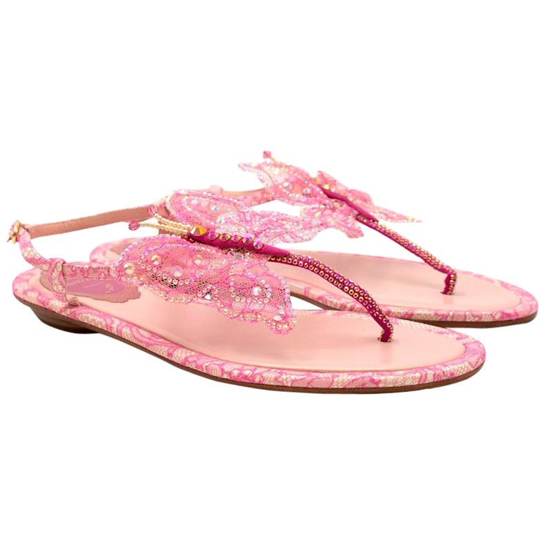 Rene Caovilla Pink Lace Butterfly Sandals US 5 For Sale at 1stDibs ...