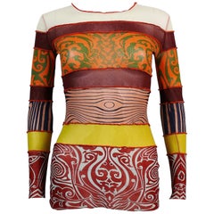 Jean Paul Gaultier Vintage Cyberbaba Tattoo Body Map Optical Illusion Top Size M