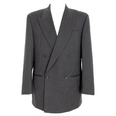 Retro 1980s Gianfranco Ferre Blue Gray Wool Double Breasted Pinstripe Jacket