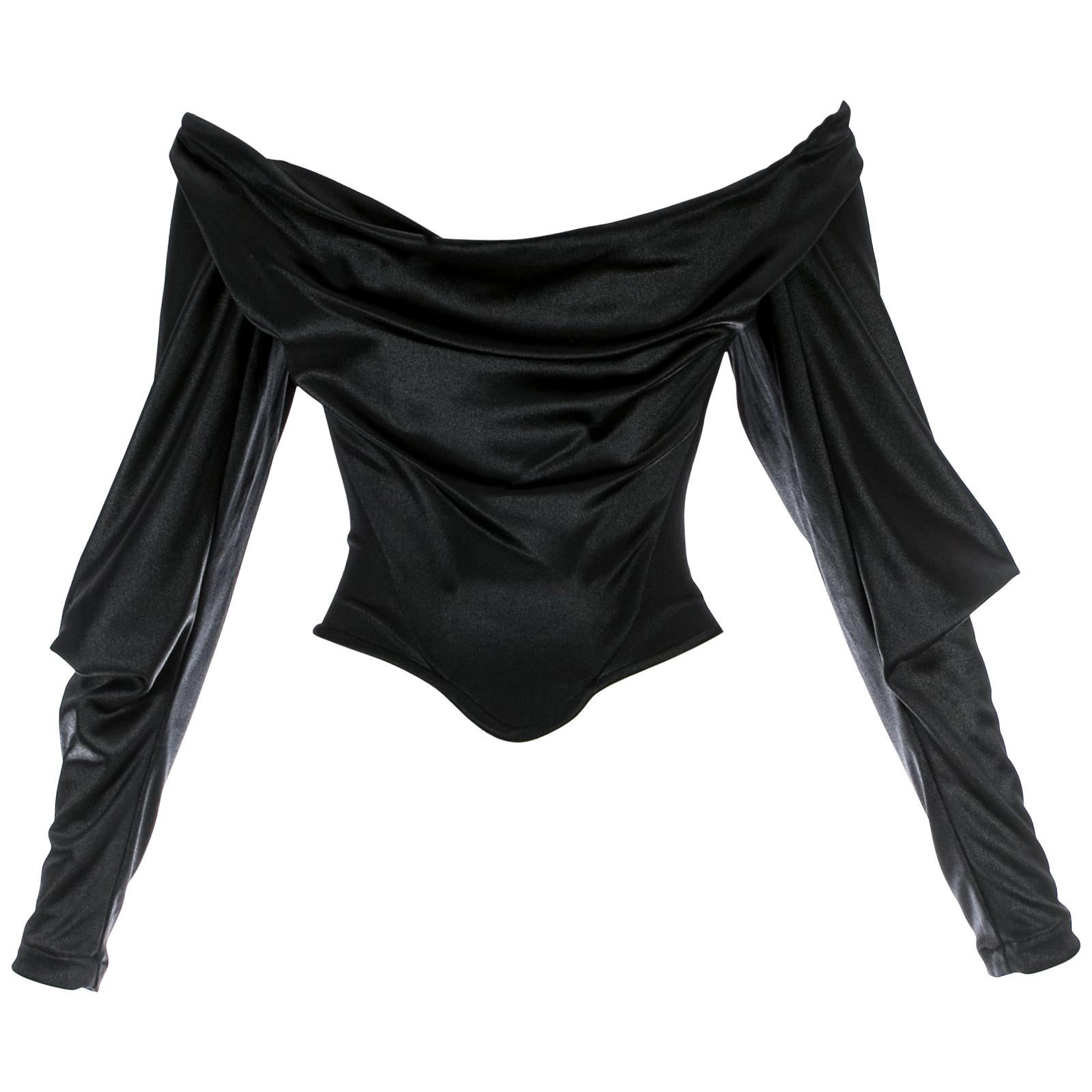 Vivienne Westwood black draped off the shoulder evening corset, ca. 1997