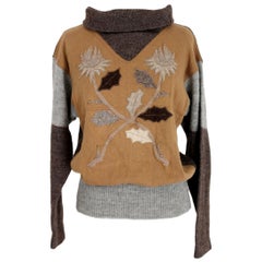 Castelbajac Iceberg Brown Wool Sweater Floral