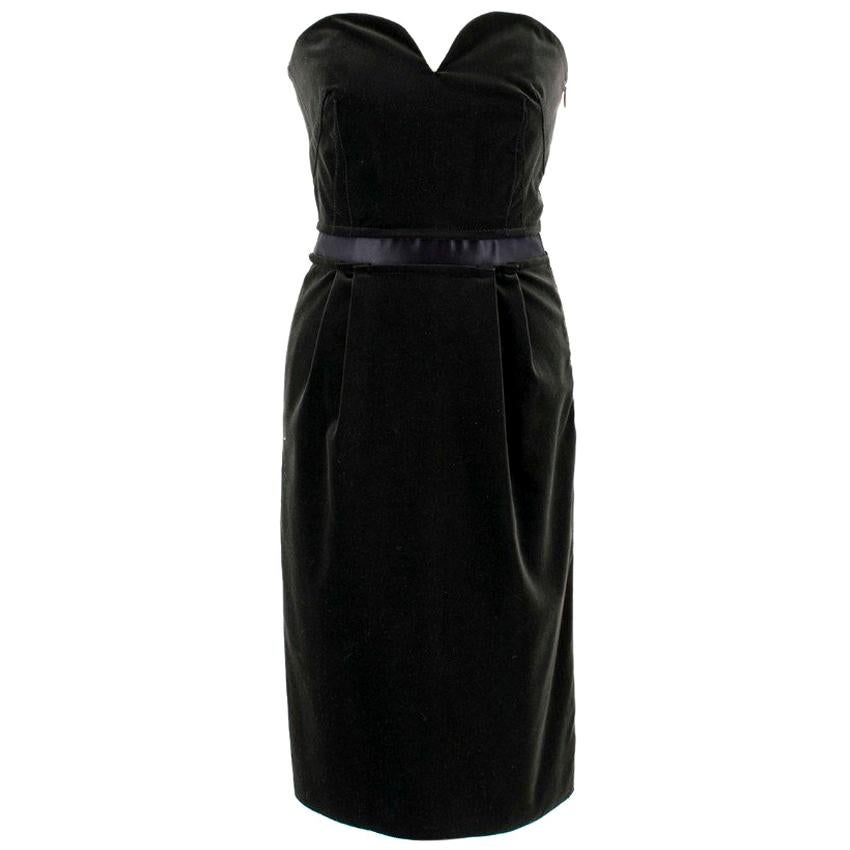 Lanvin Black Velvet Strapless Fitted Midi Dress US 4