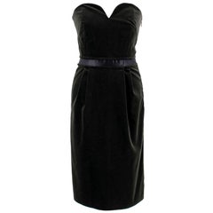 Lanvin Black Velvet Strapless Fitted Midi Dress US 4