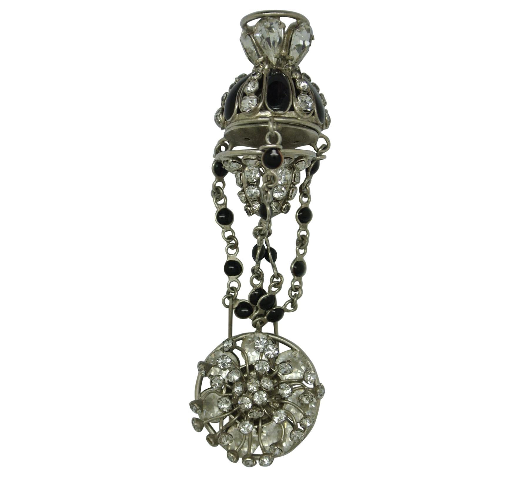 Schiaparelli 1938 gripoix black glass lantern dressclip brooch For Sale