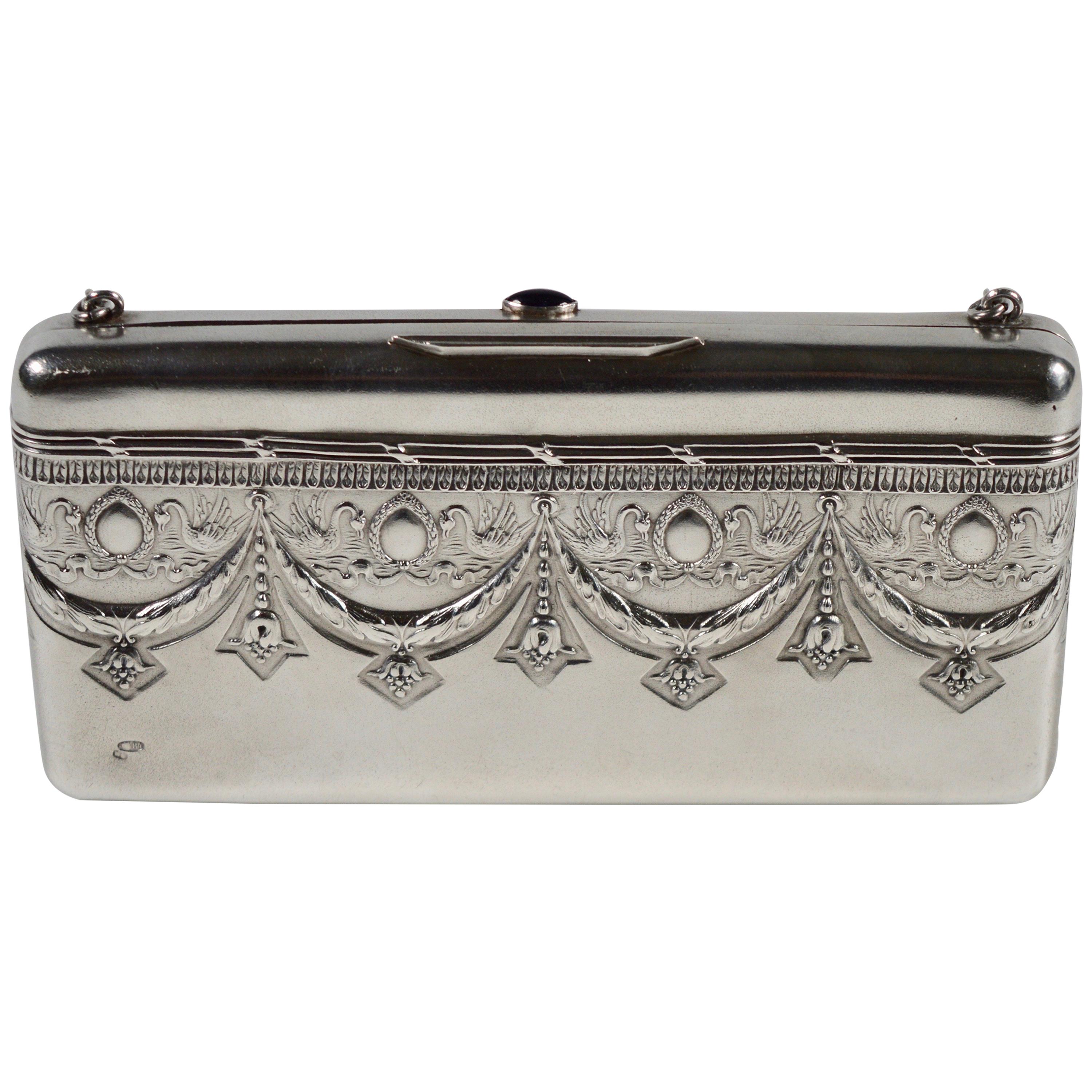 Empire Revival Russian Silver Evening Bag  For Sale
