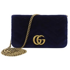Used Gucci GG Marmont Chain Flap Bag Matelasse Velvet Mini