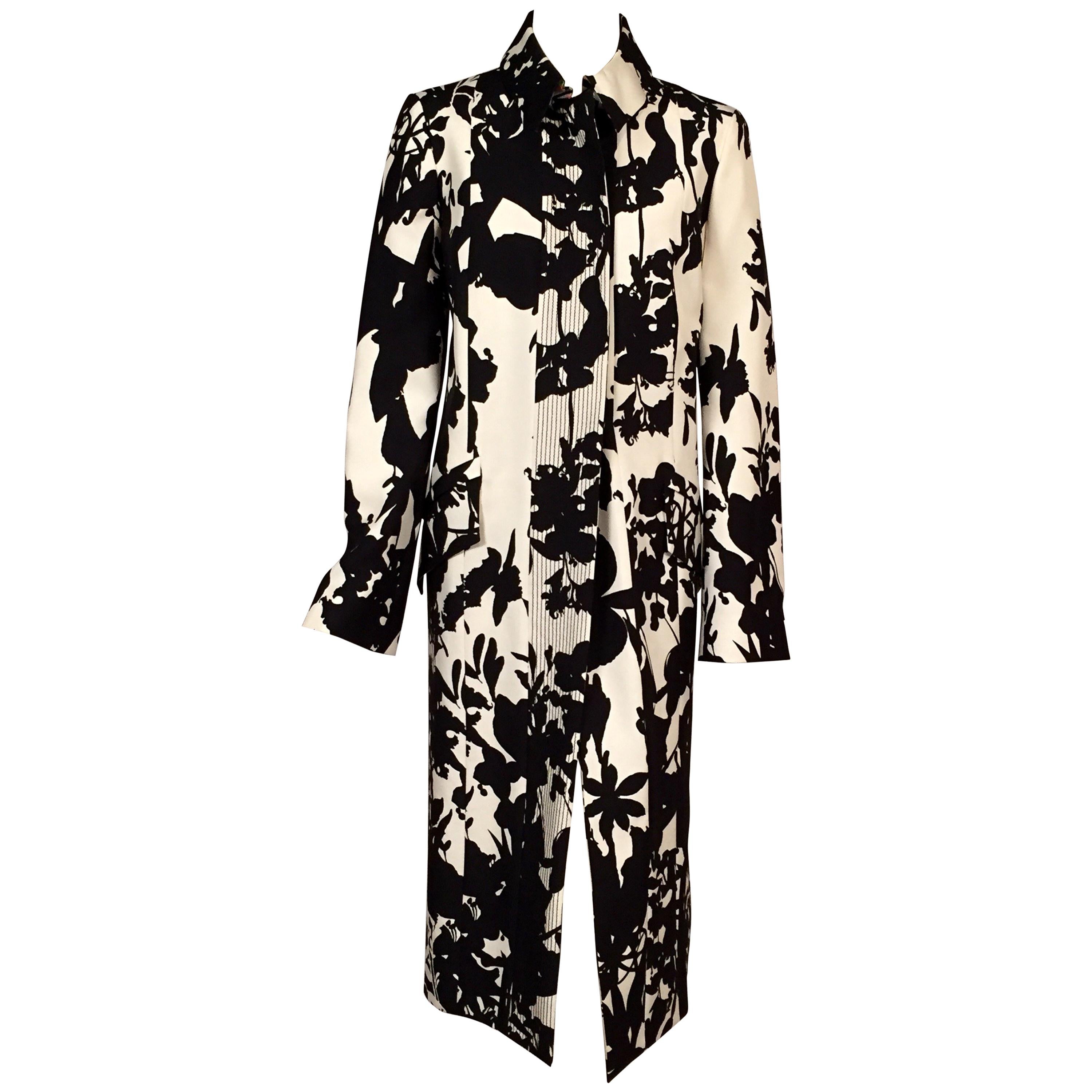 Christian Lacroix Black and White Abstract Floral Patterned Silk Coat ...