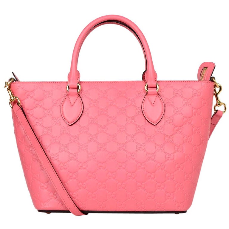 Gucci Pink Leather GG Monogram Guccissima Signature Zip Tote Bag W