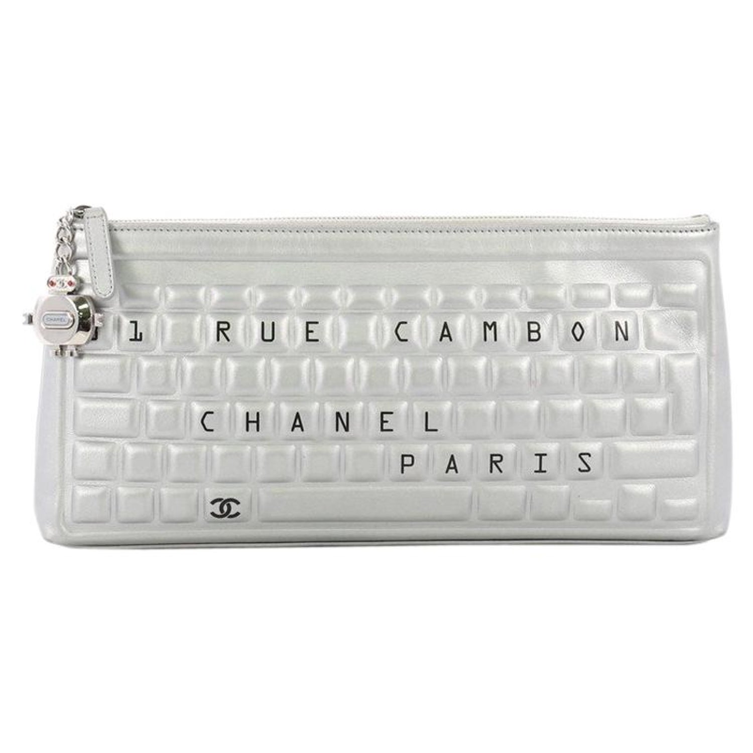 Chanel Keyboard Zip Clutch Calfskin Silver 2073401