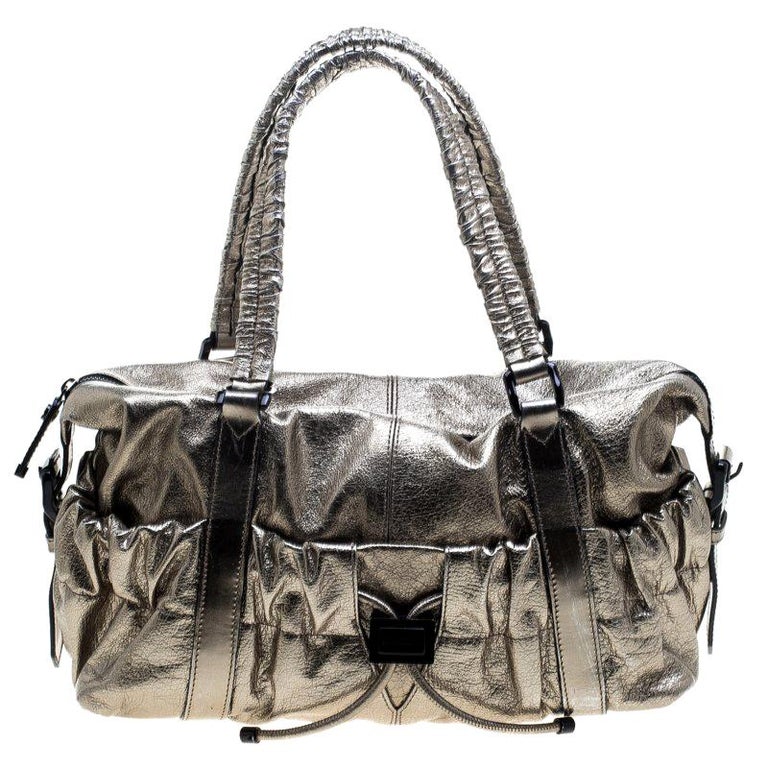 Burberry Metallic Gold Leather Curzon Shoulder Bag For Sale at 1stDibs
