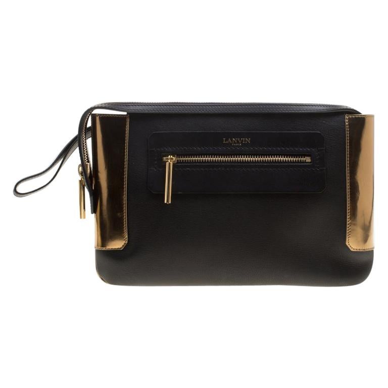Lanvin Black/Gold Leather Le Jour Clutch For Sale at 1stdibs