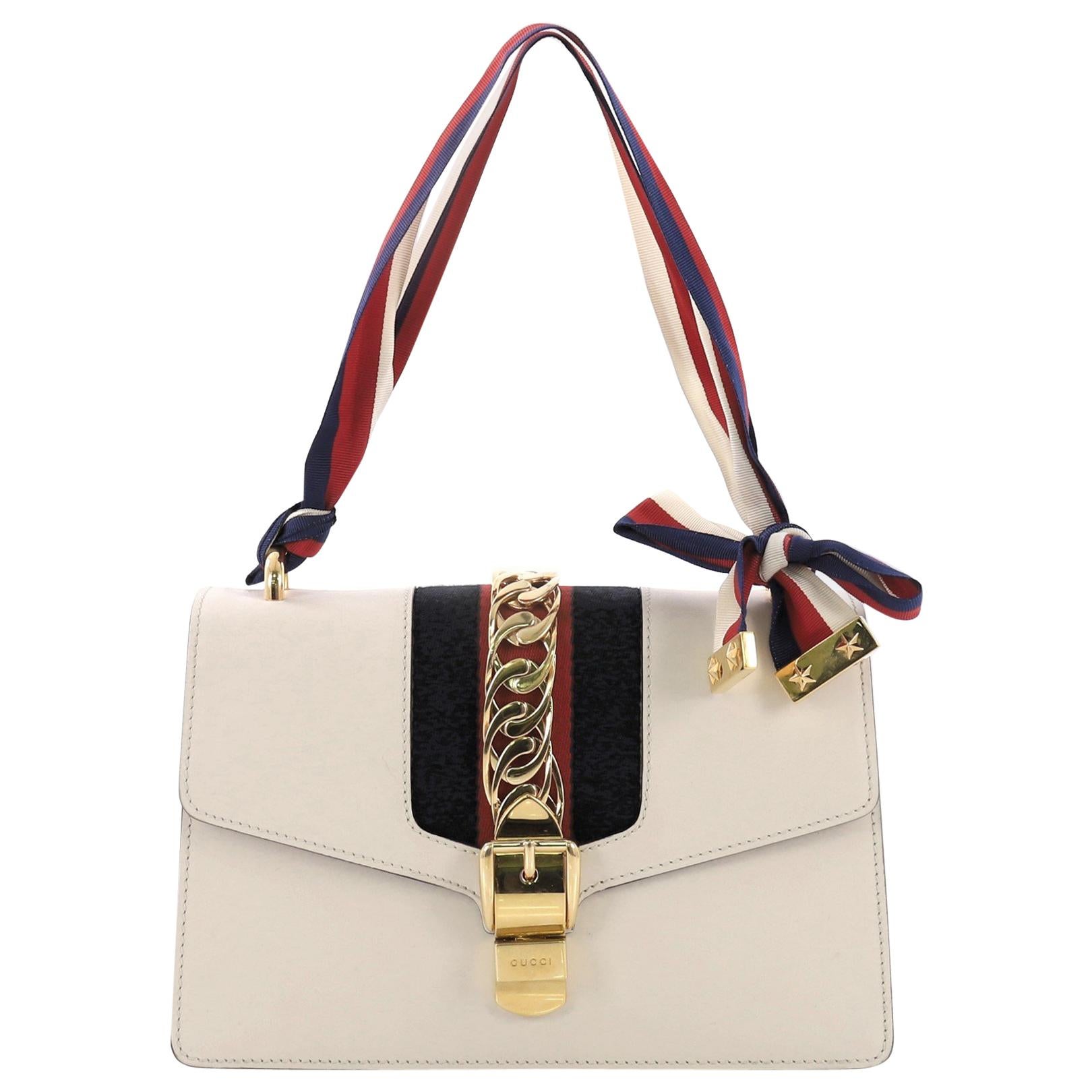 Gucci Sylvie Shoulder Bag Leather Small, crafted in off-white leather