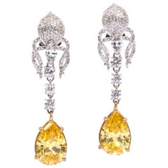 Elegant Canary Yellow Cubic Zirconia Sterling Silver Clip Post Dangling Earrings