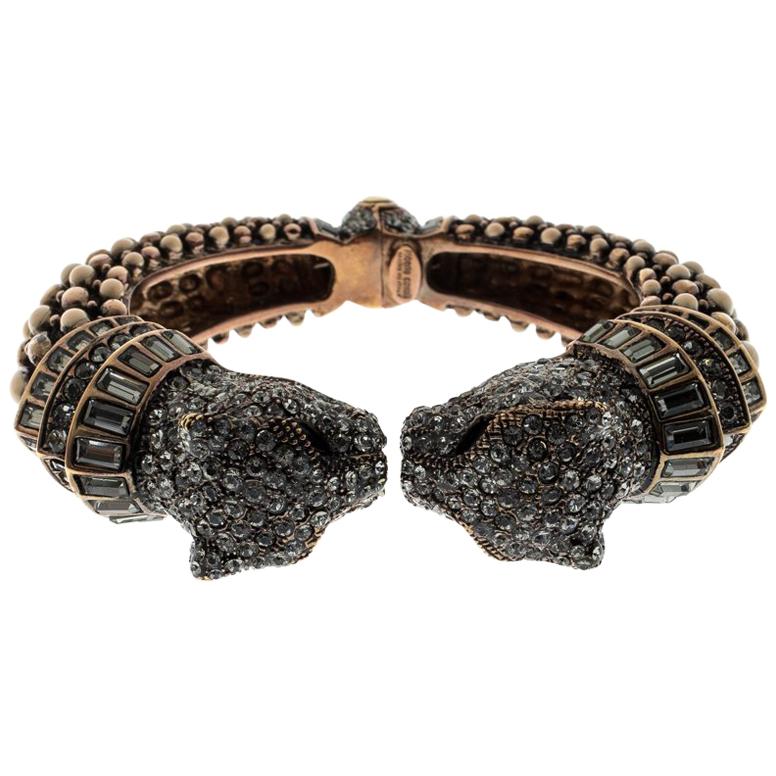 Roberto Cavalli Crystal Embellished Panther Open Cuff Bangle