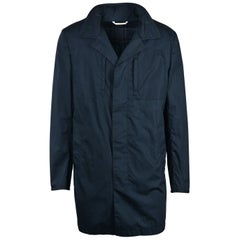Brioni Mens Navy Cotton Hooded Waterproof Rain Coat Jacket 