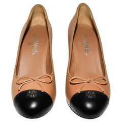 Chanel Tan and Black Round Toe With  CC on Cap Toe