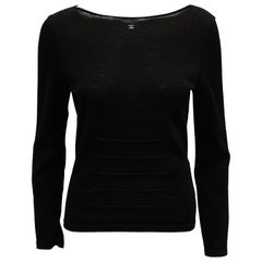 Chanel Black Wool Knit Boat Neck Long Sleeve Top