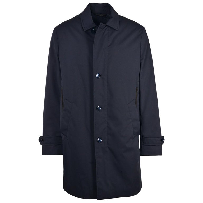 Brioni Mens Navy Waterproof Button Long Trench Rain Coat For Sale at ...