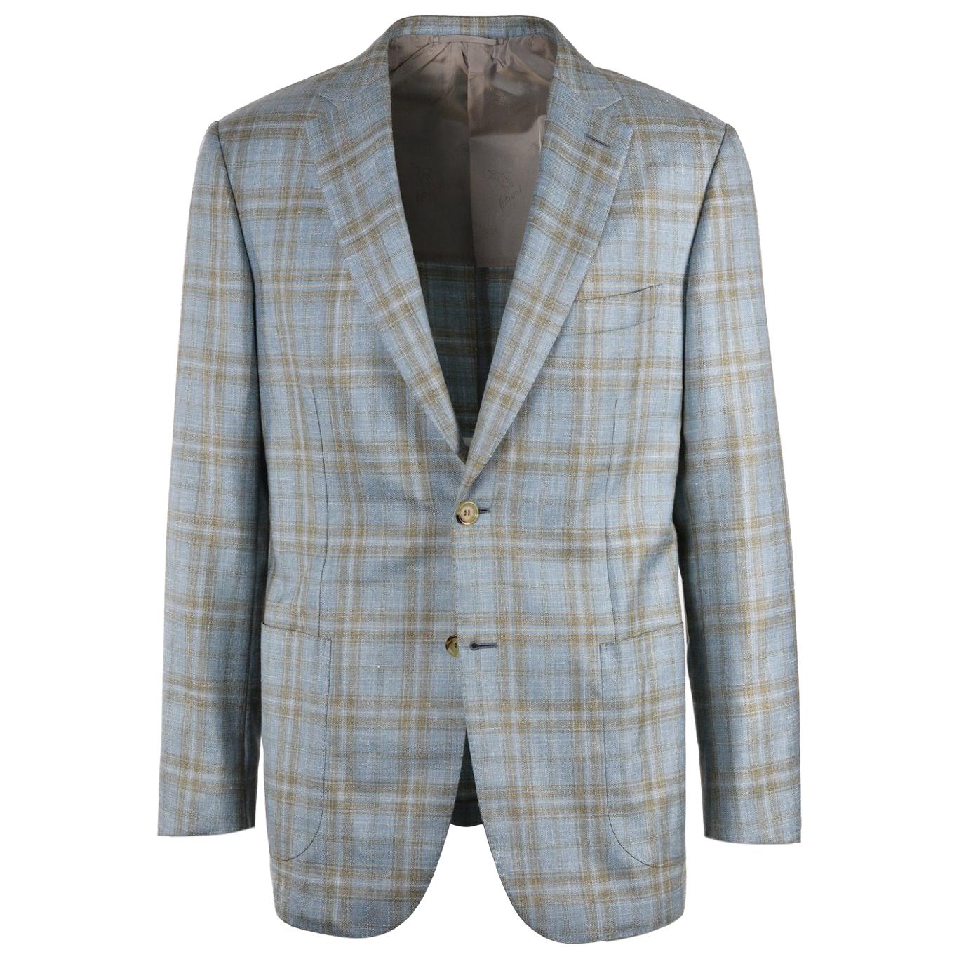 Brioni Mens Blue Checkered Wool Brunico Sport coat Blazer For Sale