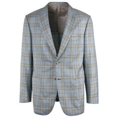 Brioni Mens Blue Checkered Wool Brunico Sport coat Blazer