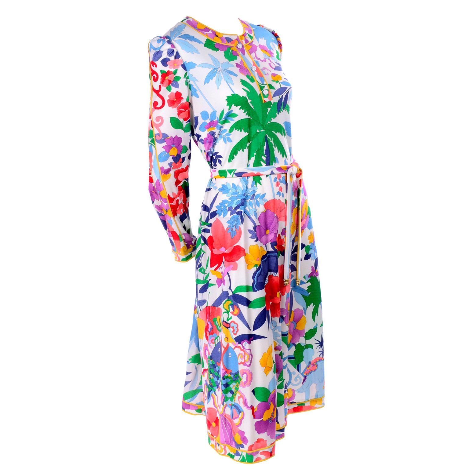 Leonard Vintage Dress in Tropical Floral Fish Elephant Print Silk Jersey
