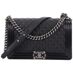 Chanel Boy Flap Bag Quilted Goatskin with Patent New Medium