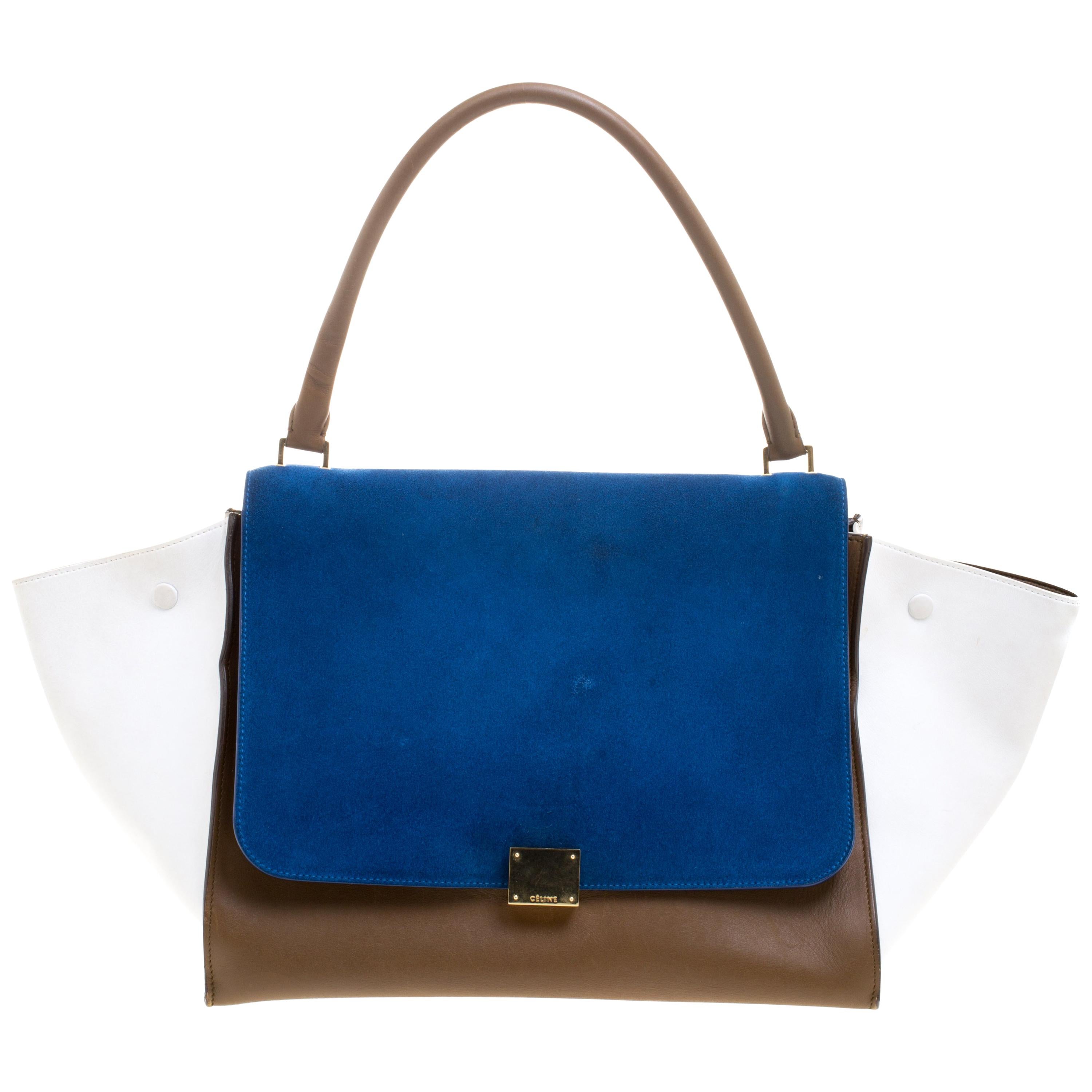 Celine Tri Color Leather and Suede Large Trapeze Tote For Sale at 1stDibs